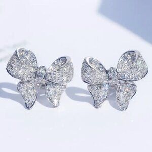 925 Sterling Silver Diamond Solitaire Bow Earrings